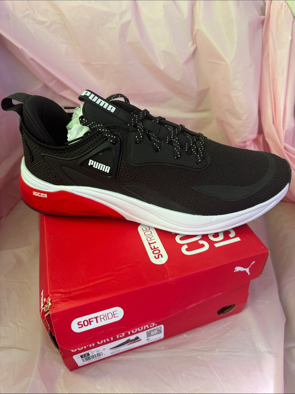 Puma Black White Red Softride Men's Athletic Sneaker